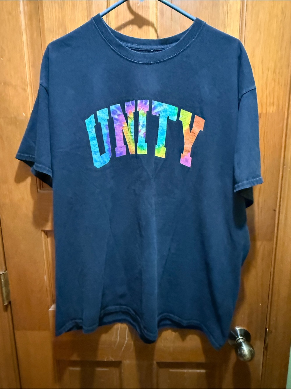 Unity Graphic Tee - Navy with Multicolor Tie-Dye Lettering